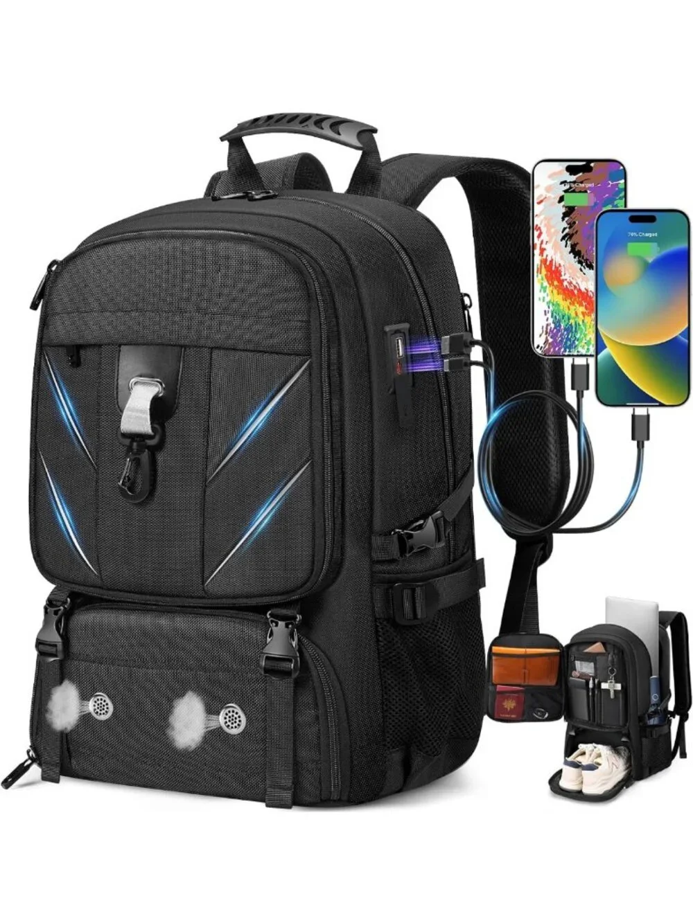 17.3” Water-Resistant Travel Laptop Backpack, Anti-Theft, USB Charging, 50L